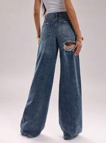 SHEIN BAE Jeans larghi con strappi e tasche, casual e versatili, per l'estate da donna. Jeans da donna per abbigliamento western, vacanze estive, jeans ampi da donna, adatti per concerti.