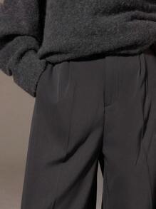 Athîral 女士纯色褶皱阔腿宽松西装裤 - 深灰色 - 查看 4