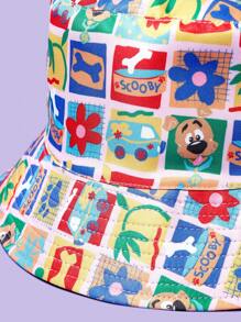 SCOOBY-DOO X SHEIN 1pc Reversible Bucket Hat, Adjustable UV Protection Casual Hat Suitable For Spring Autumn Travel Beach Vacation For Men Women Youth, Y2K Style - Black - View 4