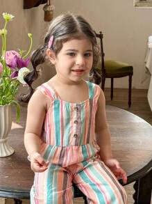 SHEIN Mono de rayas de colores para bebé niña en verano - Multicolor - Ver 1