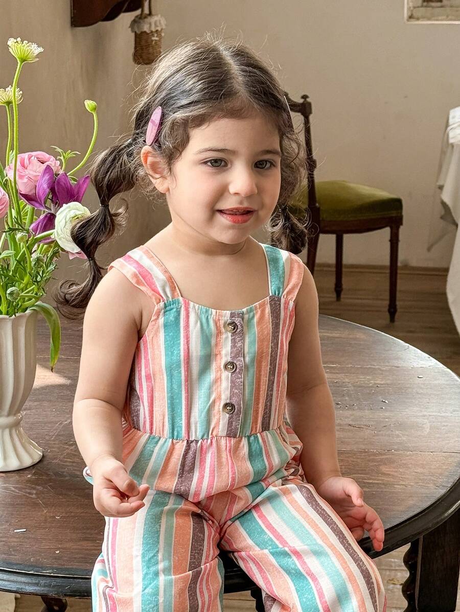 SHEIN Mono de rayas de colores para bebé niña en verano - Multicolor - Ver 1