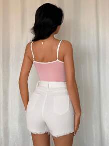 Chiquease Contrast Color Lapel Sweet Spicy Cropped Tank Top For Women, Figure Flattering, Layering, Unique Design Undershirt - Multicolor - View 2