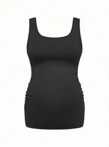 SHEIN Maternity Sleeveless Round Neck Tight Fit Tank Top In Multiple Colors, City Casual Style For Summer - Mauve Purple - View 8