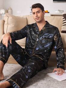 Star Print Cardigan Men Loungewear Set - Multicolor - View 8