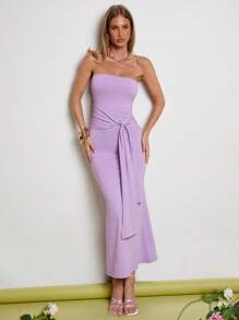 COSMINA Women's Elegant Purple String Decor Mid-Length Dress, Suitable For Dates, Spring/Summer,Lavender Dress