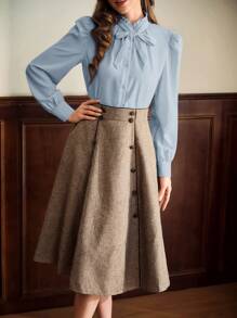 Vintamour Plus Size Women's Spring And Autumn Fashion Elegant Comfortable Daily Loose Retro Blue Long Sleeve Button Shirt,Women Blouse,Teacher Clothes,Office Tops,Curve Shirt,Business Casual Woman,Work Clothes Women,Long Sleeve Tops - Baby Blue - View 3