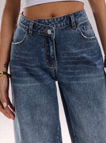 SHEIN BAE Jeans larghi con strappi e tasche, casual e versatili, per l'estate da donna. Jeans da donna per abbigliamento western, vacanze estive, jeans ampi da donna, adatti per concerti.