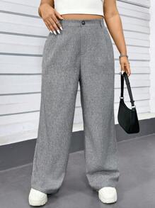 SHEIN Essnce Pantalones de traje para mujer talla grande, pantalones grises de mujer, pantalones casuales, ropa de verano para mujer, Bottom, pantalones rectos, pantalones adelgazantes, atuendos de verano para mujer, atuendos de primavera para mujer, atuendo informal de oficina para mujer, pantalones anchos