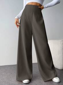 Firerie Women's Minimalist Casual Stylish Back To School High Waist Textured Wide Leg Pants