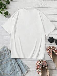 INAWLY Camiseta de mujer de manga corta, cuello redondo, estampado de letras, casual y holgada