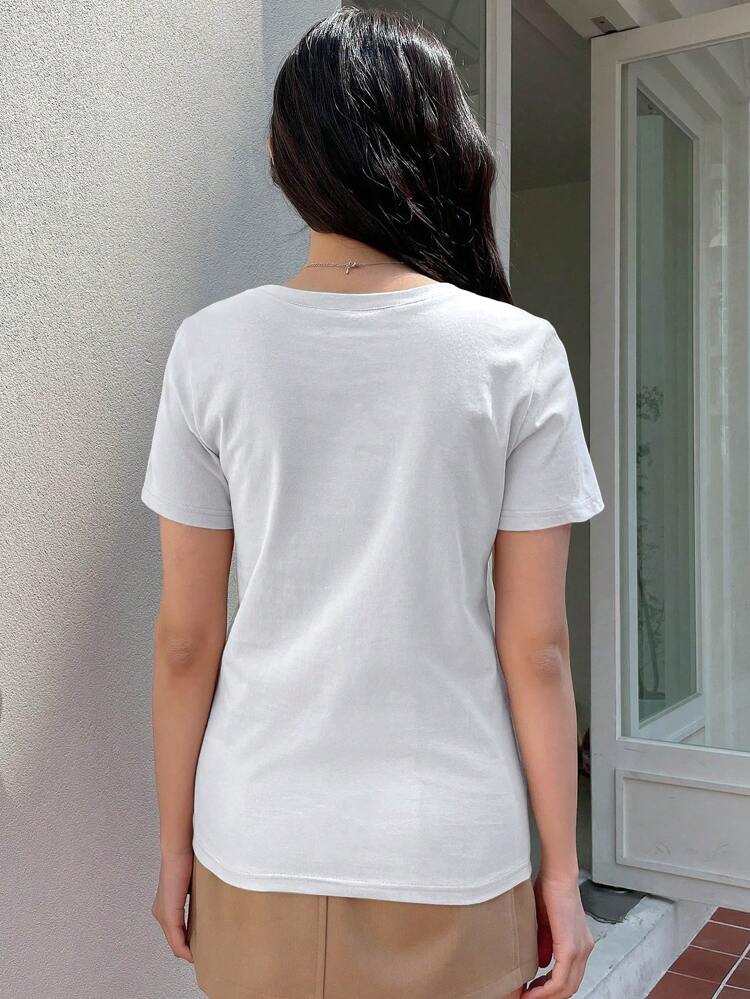 Solid Color Round Neck Casual Short Sleeve T-Shirt,Business Casual Women
