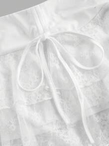 SHEIN MOD Women's White Lace Drawstring Waist Mini Skirt, New Years, Rave Festival, Y2k Clothes, Sexy Skirt, Western Wear Women, Summer For Women, Country, Valentine Day, Cruise Women Sexy - White - View 3