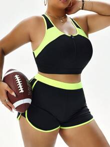 Easithlete 时尚女士大码健身瑜伽运动套装 - 黑色 - 查看 1