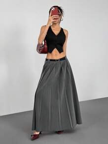 SHEIN EZwear Falda plisada de cintura baja gris de moda para ir al trabajo