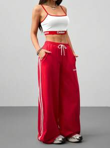 Coolane Conjunto de 2 piezas para mujer: top con tirantes de punto con bloqueo de color y shorts de punto, apropiado para primavera/verano