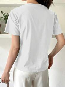 DAZY Letter Graphic Round Neck Tee - White - View 2