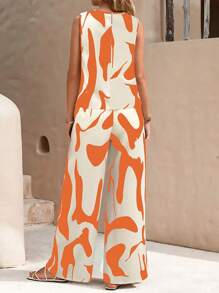 EMERY ROSE 2pcs/Set Women Sleeveless Round Neck Tank Top And Pants, Minimalist Fashion Suitable For Summer