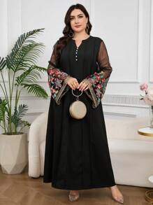 Al Najma Váy lưới thêu hoa cỡ lớn cho nữ, tay dài thanh lịch - Nhiều màu - Xem 6