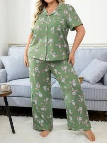 Große Größen süßes Kaninchen Polka Punkt Muster Pyjama Set