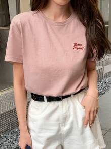 DAZY Camiseta Gráfica Con Letras - Rosa vieja - Ver 10