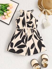 年轻女孩无袖腰部收腰连体裤，简约时尚风格适合夏季 - 黑與白 - 查看 2