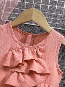 Young Girls' Sleeveless Solid Color Round Neck Simple Fashion Jumpsuit, Suitable For Summer - Pink - View 8