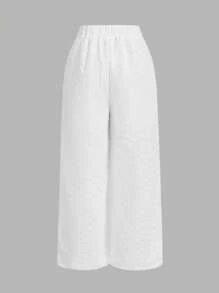 SHEIN Essnce 2025 Boho Chic High Waisted Palazzo Pants With Pockets - Summer Embroidered Wide-Leg Beach Pants For Women, Lightweight & Breathable Casual Linen (White) - White - View 4