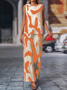 EMERY ROSE 2pcs/Set Women Sleeveless Round Neck Tank Top And Pants, Minimalist Fashion Suitable For Summer