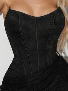SHEIN x Luisa Sonza SHEIN ICON Váy midi hở lưng ren xương cá gợi cảm của Pure Lust American - màu đen - Xem 7