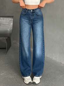 RueChic Hoge taille rechte pijp jeans, minimalistische mode geschikt voor de zomer