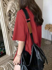 DAZY 女士简约印花圆领短袖T恤日常百搭千工装夏季超大码T恤 - 紅色 - 查看 2