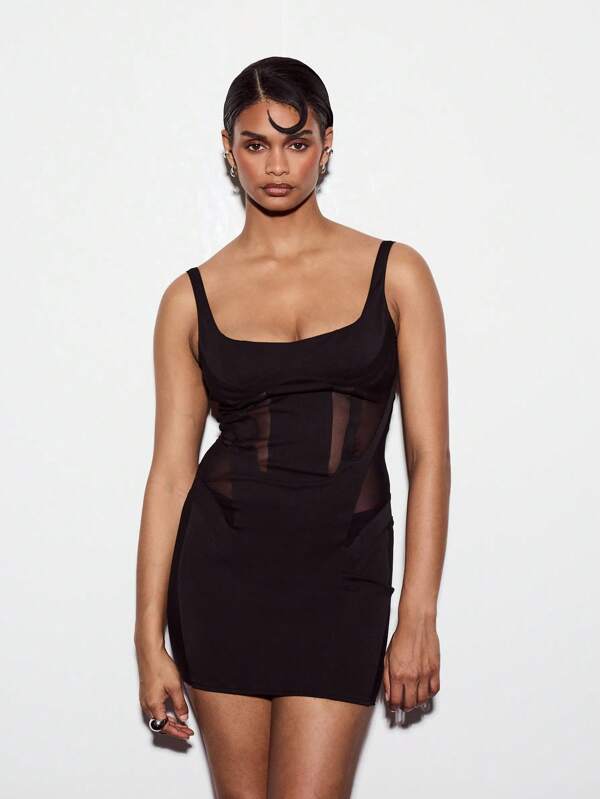 KIZN Panou plasă Corset Mini rochie Bodycon Club Party Night Out Clubwear Fashion Forward Statement Piece Stil