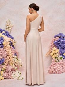 SHEIN Belle 女士浪漫优雅绿色针织面料扭纹宽松 A 字型伴娘礼服