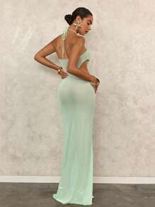 SHEIN Swim Vestido de malla con flores verde claro estilo sirena para mujer, vestido elegante y sexy de corte ceñido verde menta con diseño calado para cubrir traje de baño, para primavera/verano