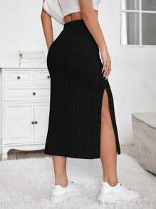 SHEIN Tall CURVE Falda casual elegante, de colores lisos, ligera y con textura, con abertura lateral, talla grande