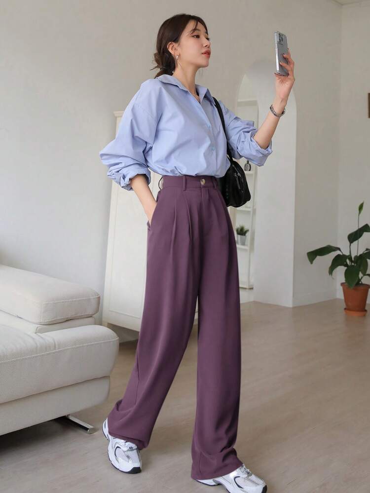 Casual Business Solid Color Straight Leg Suit Pants Fall/Winter