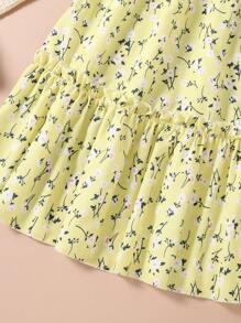 Teen Girl 2pcs/Set Graphic Print Bow Decor Short Sleeve Top & Ditsy Floral Skirt - Yellow - View 3