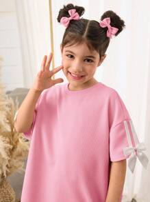 SHEIN Kleine Mädchen & niedliches Kleid im lockeren Rundhalskragen-Strickstil, Einfarbig lässiges Kleid