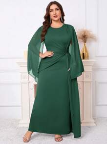 SHEIN Clasi Plus Size Elegant Party Solid Color Twist Cape Sleeve Dress