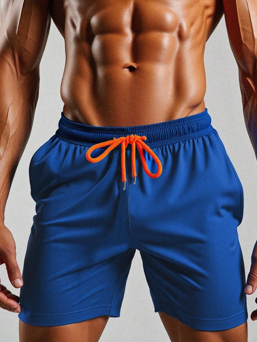 Manfinity Dauomo Men's Casual Solid Color Shorts, Suitable For Summer