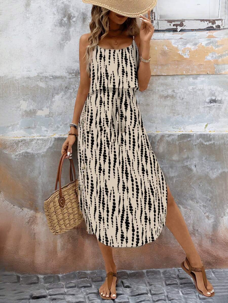 SHEIN LUNE Große Größen künstlerisch gepunktetes Kleid, geeignet für Frühling/Sommer