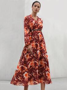 SHEIN Privé Tie-Dye Painting Print Long Sleeve Dress For Women Fall Cloth For Women - Multicolor - View 2