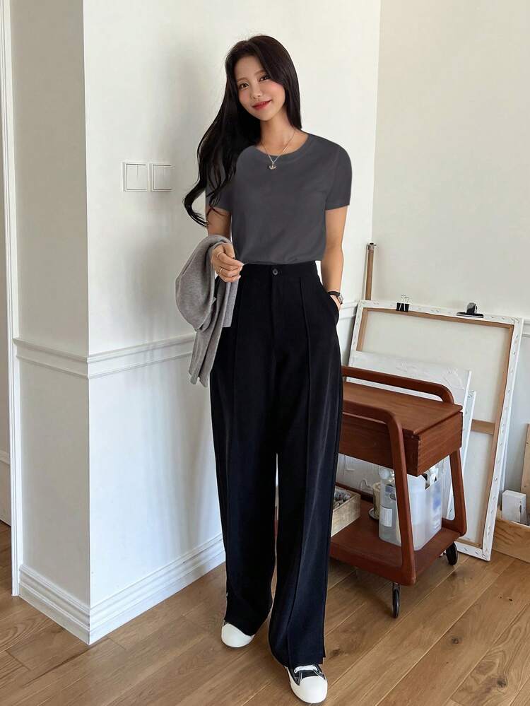 Solid Color Round Neck Short Sleeve T-Shirt