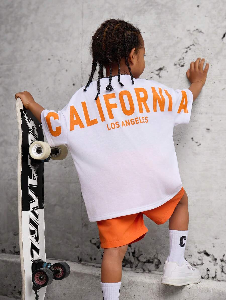 SHEIN Coolqubz 2pcs Set Young Boy Crew Neck Letter Print T-Shirt ...