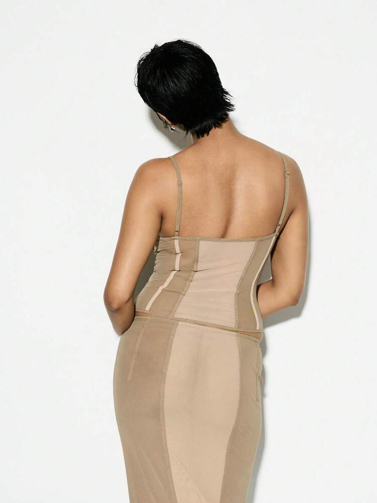 KIZN Women Designer Panelled Mesh Structured Bodycon Corset Bustier Top