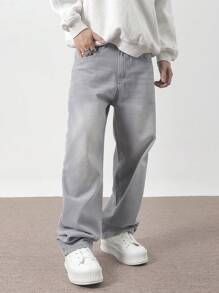 RONVEXI Pantalones largos casuales de unicolor con bolsillo, uso diario para hombre - Gris - Ver 8