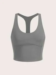 SHEIN BASICS Top corto ajustado sin mangas de punto de color liso informal