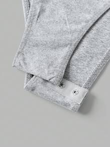 SHEIN BASICS Set de 2 bodys con cuello redondo de manga larga de punto de unicolor informal para mujer - Gris Claro - Ver 7