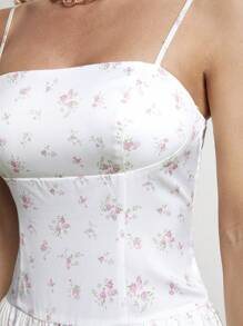 COSMINA Vestido deslizante largo con estampado floral pequeño y elegante para mujeres, primavera/verano - Blanco - Ver 7