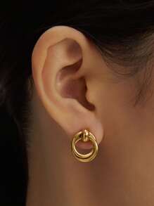 1 paire de boucles d'oreilles à anneaux torsadés en acier inoxydable avec placage or 18K, boucles d'oreilles unisexes en titane pour cadeau à la femme/copine